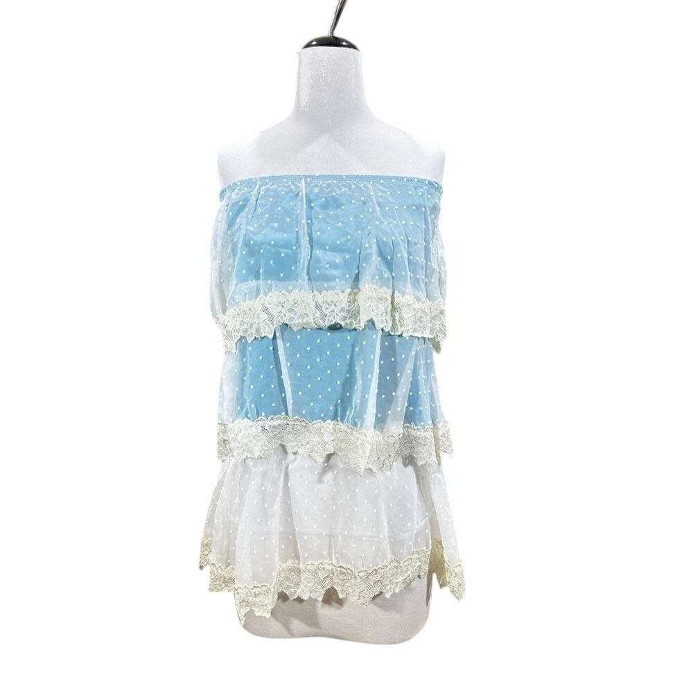 Lucky & Blessed Tiered Lace Swiss Dot Strapless Top M Cottagecore Coquette